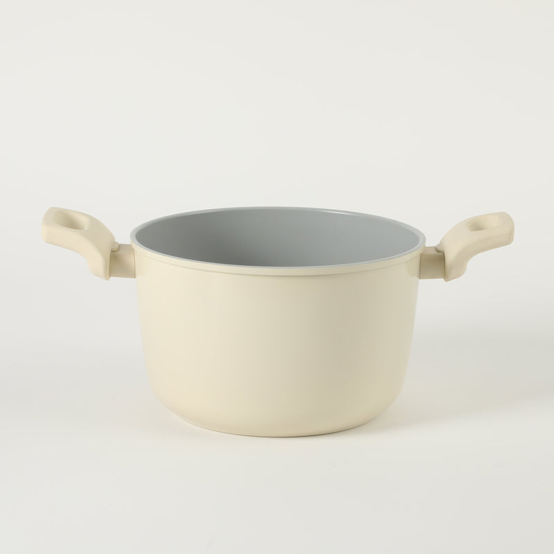 Gibson Home Barnsdall 5qt Aluminum Stock Pot w/ Glass Lid - Linen - Grey Ceramic Nonstick Interior - Soft Touch Handle - Forged Look - Color Label