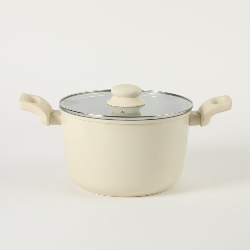 Gibson Home Barnsdall 5qt Aluminum Stock Pot w/ Glass Lid - Linen - Grey Ceramic Nonstick Interior - Soft Touch Handle - Forged Look - Color Label