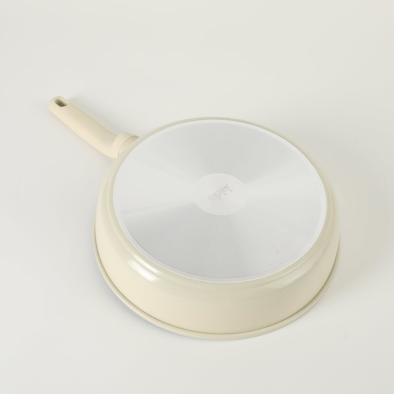 Gibson Home Barnsdall 4qt Aluminum Sauté Pan w/ Glass Lid - Linen - Grey Ceramic Nonstick Interior - Soft Touch Handle - Forged Look - Color Label