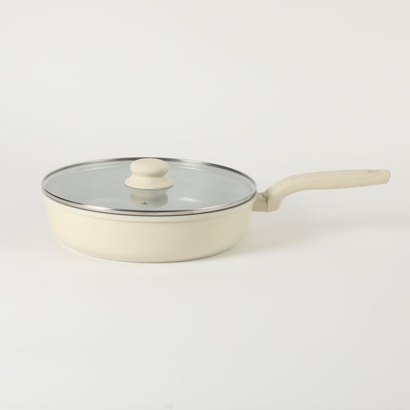 Gibson Home Barnsdall 4qt Aluminum Sauté Pan w/ Glass Lid - Linen - Grey Ceramic Nonstick Interior - Soft Touch Handle - Forged Look - Color Label
