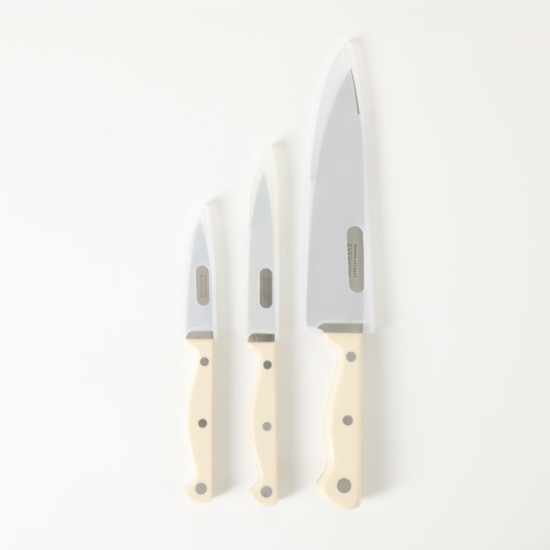 Martha Stewart Everyday Keswick - 4pc Stainless Steel Cutlery Set w/ Sheaths & Wood Cutting Board - Linen - Pistol Grip PP Handle - Clam Pack