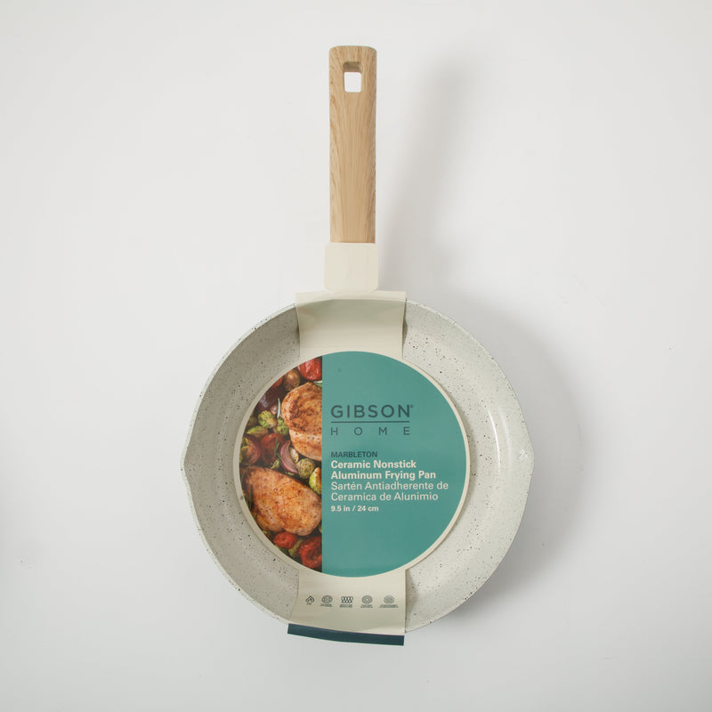 Gibson Home Marbleton 9.5" Aluminum Frying Pan - Ceramic Speckle Int - Wood Look Handle - O/S - Color Sleeve