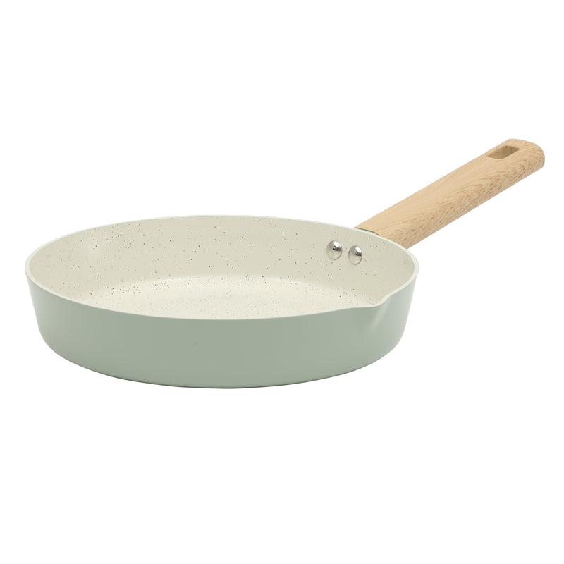 Gibson Home Marbleton 9.5" Aluminum Frying Pan - Ceramic Speckle Int - Wood Look Handle - O/S - Color Sleeve