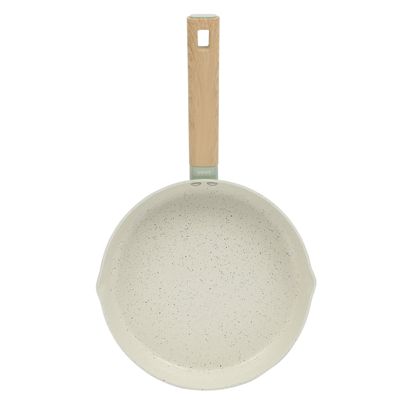 Gibson Home Marbleton 9.5" Aluminum Frying Pan - Ceramic Speckle Int - Wood Look Handle - O/S - Color Sleeve