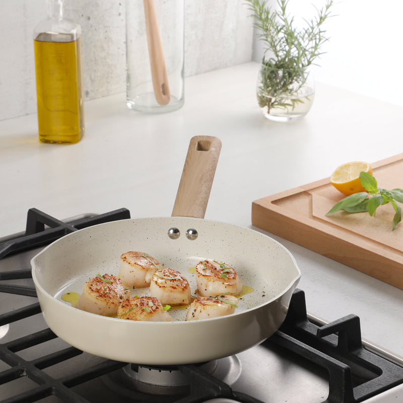 Gibson Home Marbleton 9.5" Aluminum Frying Pan - Ceramic Speckle Int - Wood Look Handle - O/S - Color Sleeve