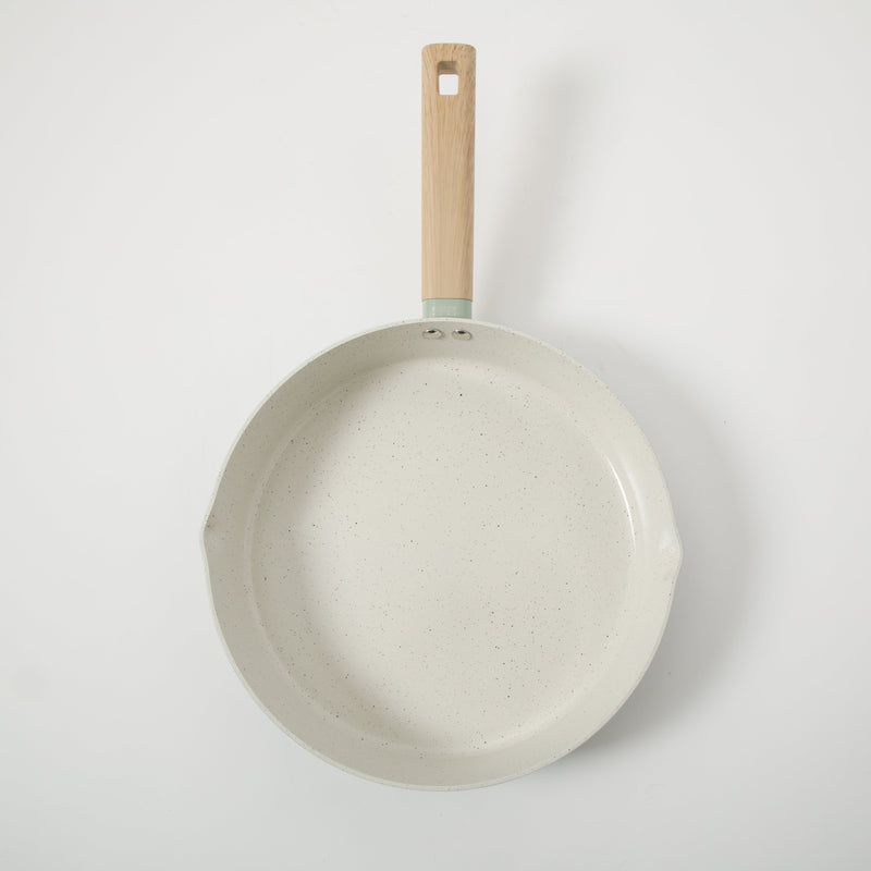 Gibson Home Marbleton 11" Aluminum Frying Pan - Ceramic Speckle Interior - Wood Look Handle - Color Sleeve