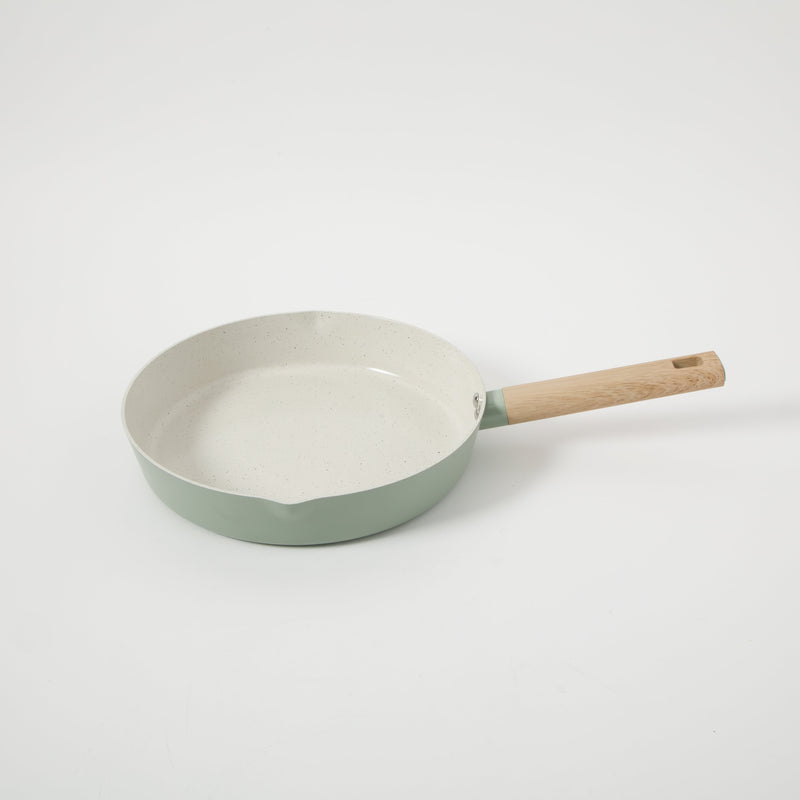 Gibson Home Marbleton 11" Aluminum Frying Pan - Ceramic Speckle Interior - Wood Look Handle - Color Sleeve