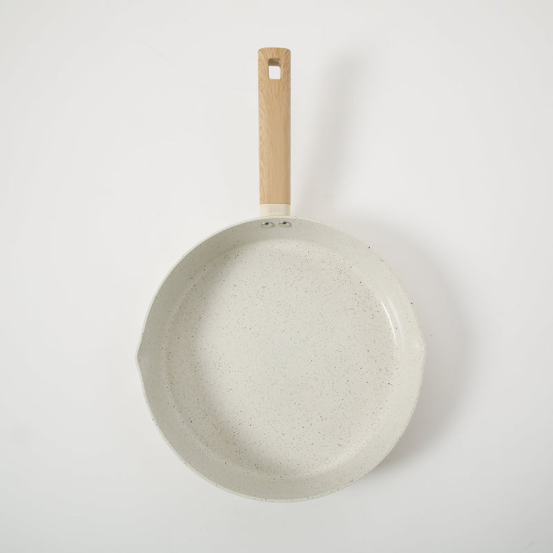 Gibson Home Marbleton 11" Aluminum Frying Pan - Ceramic Speckle Interior - Wood Look Handle - Color Sleeve