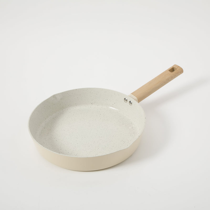 Gibson Home Marbleton 11" Aluminum Frying Pan - Ceramic Speckle Interior - Wood Look Handle - Color Sleeve