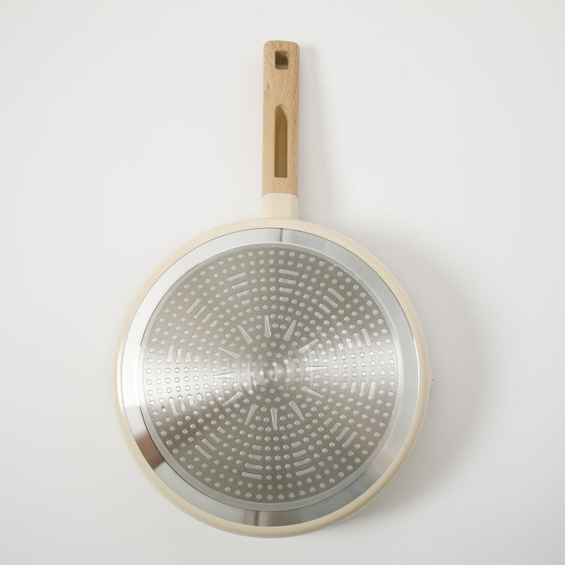 Gibson Home Marbleton 11" Aluminum Frying Pan - Ceramic Speckle Interior - Wood Look Handle - Color Sleeve