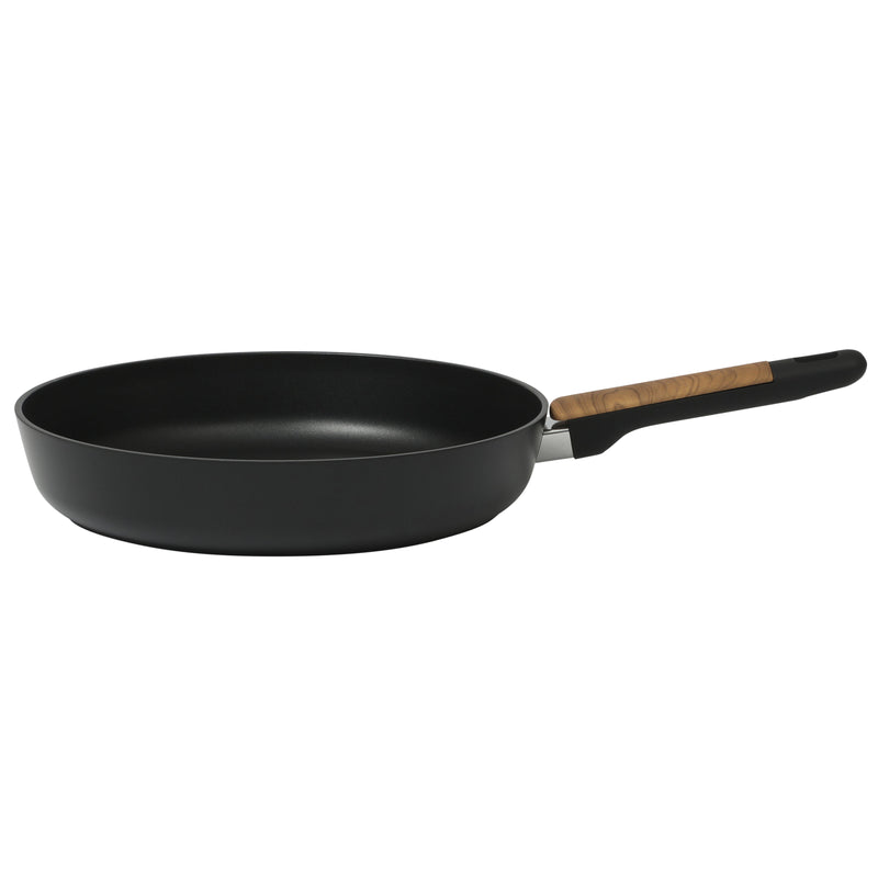 Oster Oxburg 12" Aluminum Frying Pan - Matte Black - Nonstick Interior - Induction Base - Black 2 Tone Soft Touch Wooden Handle - Color Sleeve