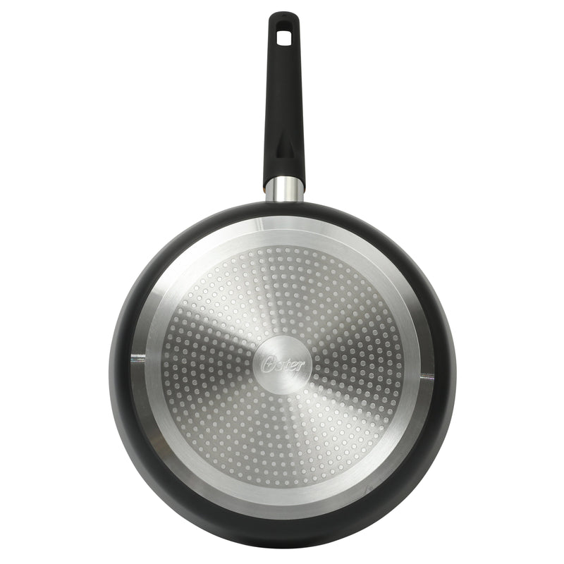 Oster Oxburg 12" Aluminum Frying Pan - Matte Black - Nonstick Interior - Induction Base - Black 2 Tone Soft Touch Wooden Handle - Color Sleeve