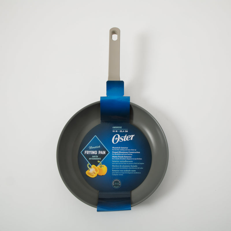 Oster Ambrose Forged 10" Aluminum Frying Pan - Taupe - Nonstick - Induction Base - Soft Touch Handle - Color Sleeve