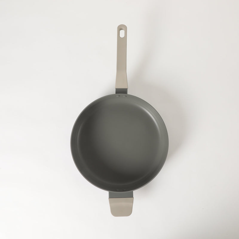 Oster Ambrose Forged 4.5" Aluminum Sauté Pan w/Silicon Rim Glass Lid - Taupe - Nonstick - Induction Base - Soft Touch Handle - Color Sleeve