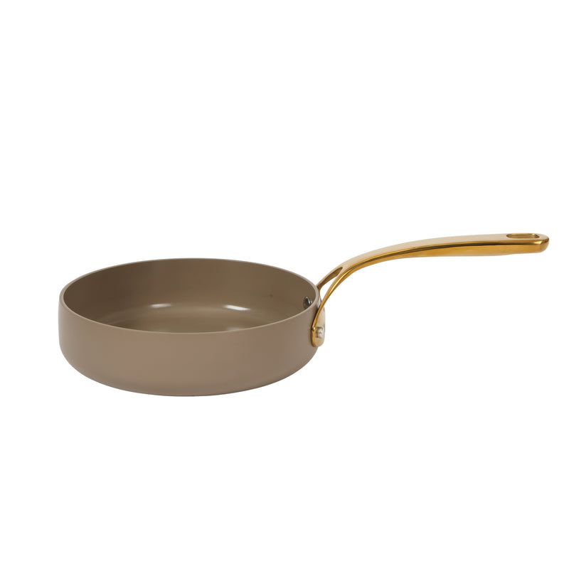 Bloomhouse 15pc Aluminum Cookware Set - Cappuccino - Taupe Ceramic Non-Stick Interior - Nonstick - Induction - Gold PVD Stainless SteelRim Glass Lid - Cast Stainless Steel Gold PVD Handle - Gift Box w/ Remailer