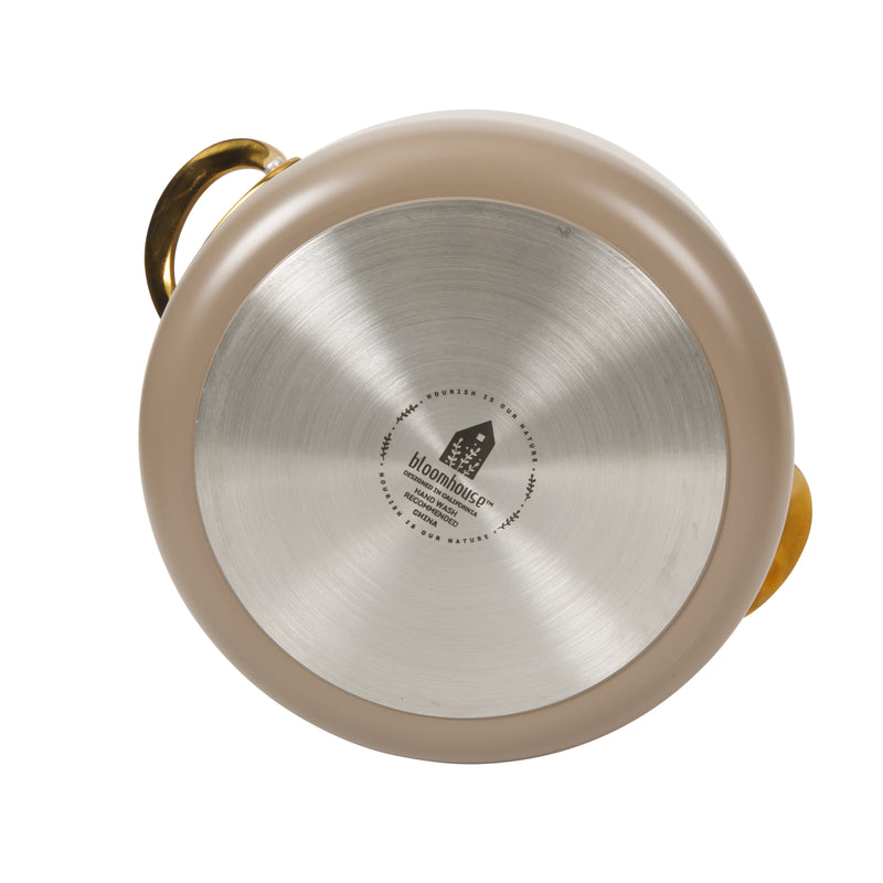 Bloomhouse 6qt Aluminum Dutch Oven w/ Lid - Cappuccino - Taupe Ceramic Non-Stick Interior - Induction - Cast Stainless Steel Gold PVD Handle - Gift Box w/ Remailer