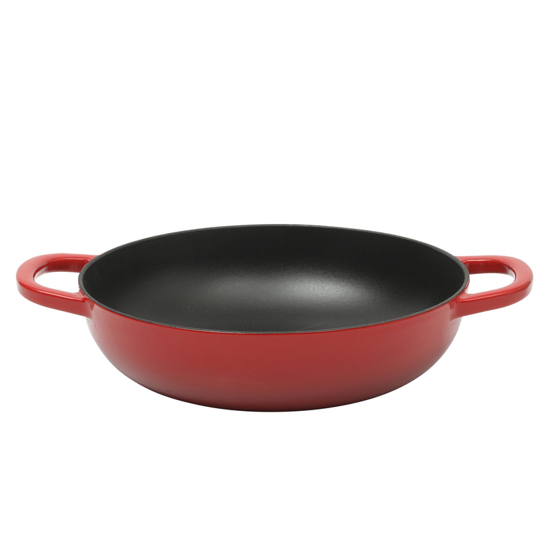 Crock-Pot Artisan Studio 4.8qt (12") Enamel Cast Iron Everyday Pan w/ Borosilicate Lid & Red Coated Knob - Gradient Red - Round - Gift Box w/ Remailer