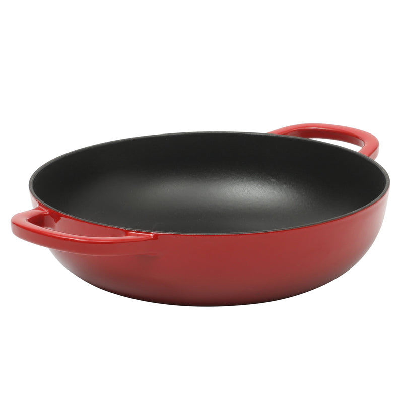 Crock-Pot Artisan Studio 4.8qt (12") Enamel Cast Iron Everyday Pan w/ Borosilicate Lid & Red Coated Knob - Gradient Red - Round - Gift Box w/ Remailer