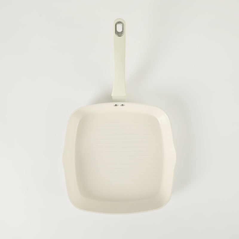 Martha Stewart Everyday Rexford 10" Forged Aluminum Grill Pan - Ceramic Nonstick Interior - Induction Base - Soft Touch Handle -Color Label: Linen