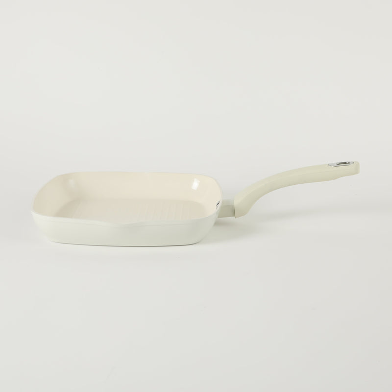 Martha Stewart Everyday Rexford 10" Forged Aluminum Grill Pan - Ceramic Nonstick Interior - Induction Base - Soft Touch Handle -Color Label: Linen