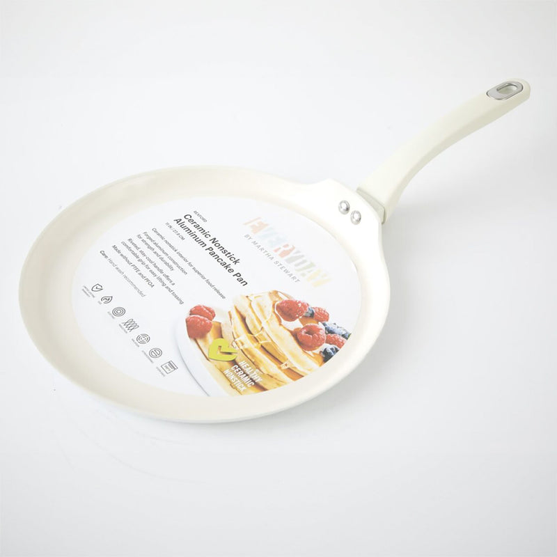 Martha Stewart Everyday Rexford 11" Forged Aluminum Pancake Pan - Ceramic Nonstick Interior - Induction Base - Soft Touch Handle - Color Label: Linen