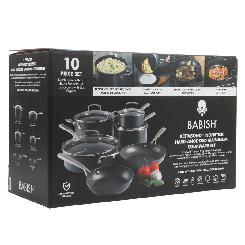 Babish 10pc Hard Anodized Aluminum Cookware Set - Nonstick Interior - Gift Box w/ Remailer