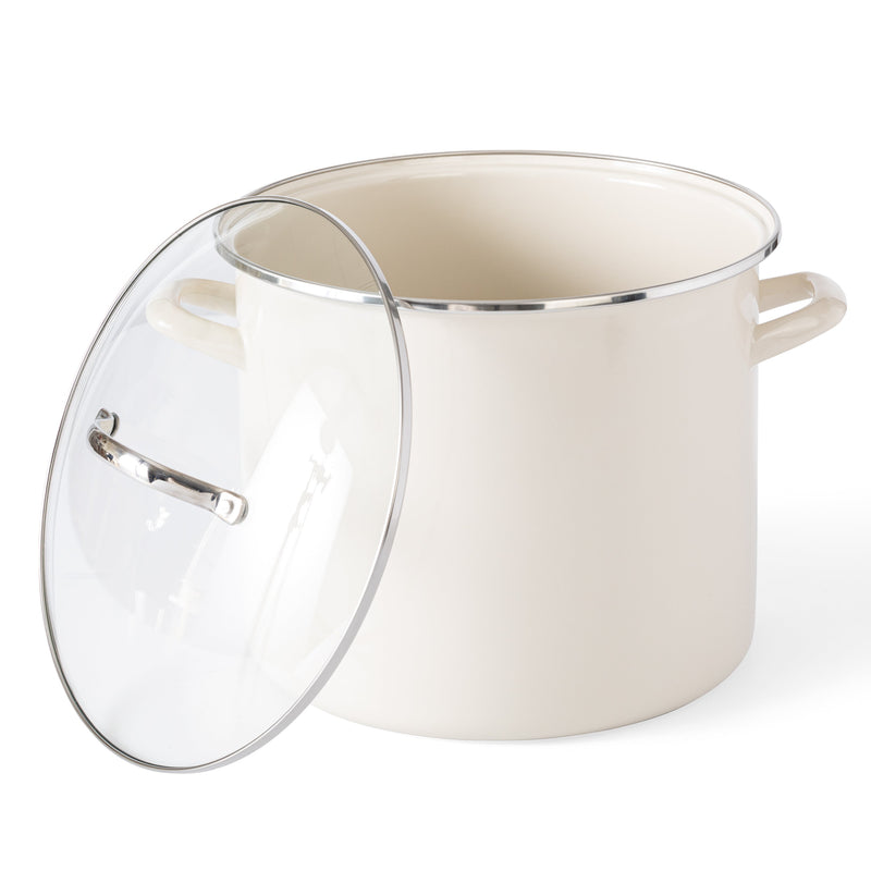 Martha Stewart Everyday Haverhill 12 qt Enamel on Steel Stock Pot w/ Lid - Linen - Enamel Exterior - Stainless Steel Handle - Color Label
