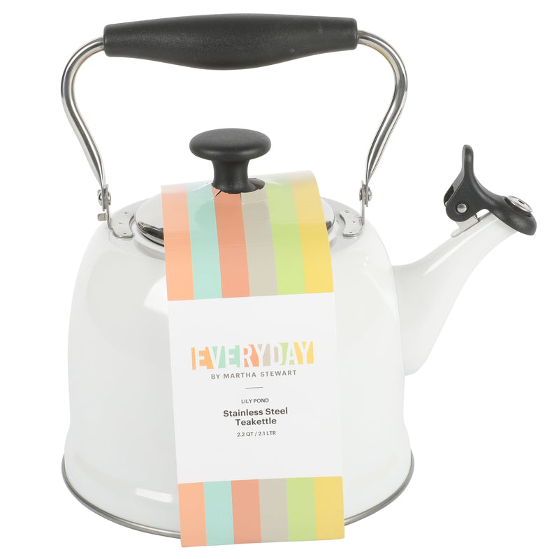 Martha Stewart Everyday Lily Pond 2.2qt Stainless Steel Tea Kettle w/ Lid - Nylon Handle - Encapsulated Base - Color Sleeve