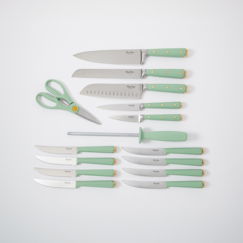 Martha Stewart Lockton 16pc Stainless Steel Cutlery Set w/ Acacia Wood Block - ABS Forged Handle - Gift Box w/ Remailer
