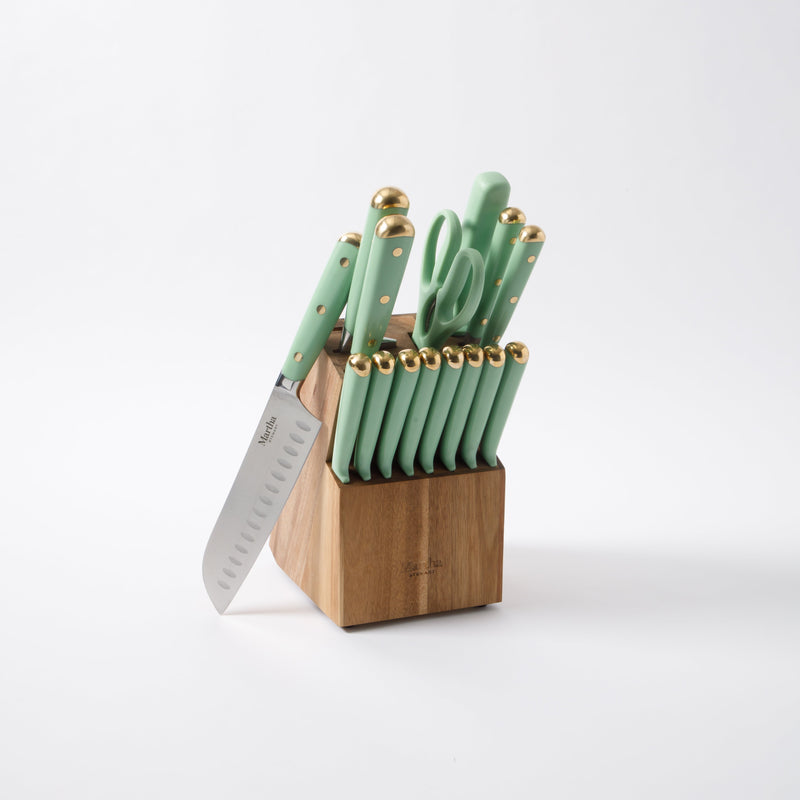 Martha Stewart Lockton 16pc Stainless Steel Cutlery Set w/ Acacia Wood Block - ABS Forged Handle - Gift Box w/ Remailer
