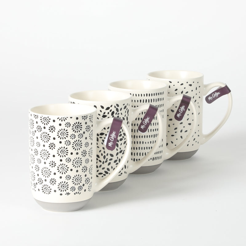 Mr. Coffee Dutton Springs 19oz Mug - 4 Assorted Designs - Wax Relief - White - Stoneware - U-Label