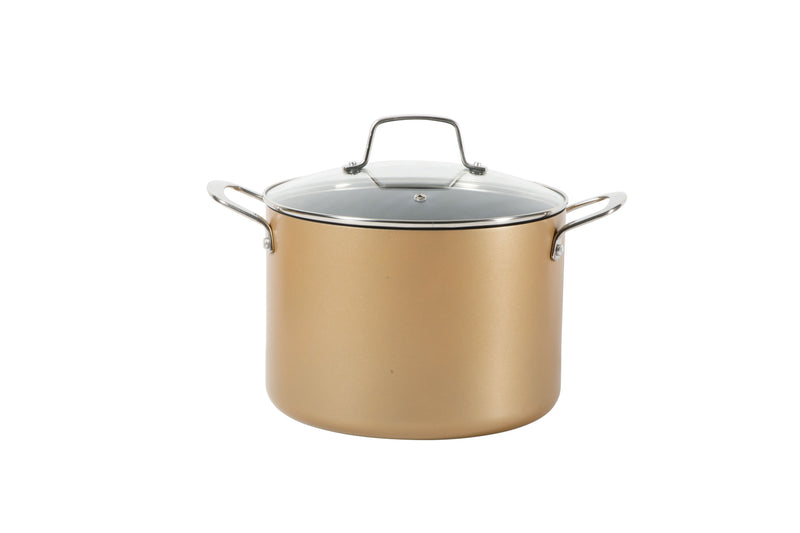 Martha Stewart Rittenhouse 12pc Hard Anodized Aluminum Cookware Set w/ Glass Lids - Bronze - Non-Stick Interior - Stainless Steel Induction Base - Cast Handle - Gift Box w/ Remailer