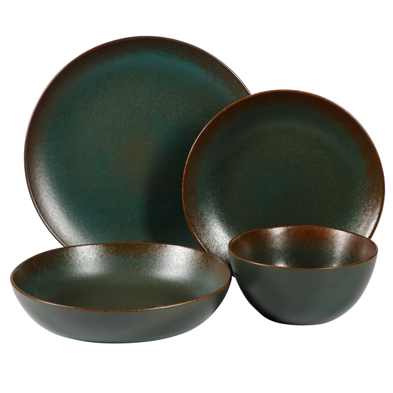 Bloomhouse Palermo Sun 16pc Dinnerware Set - Reactive Glaze - Stoneware - Gift Box w/ Remailer: Agrave / Cardamom / Paprika