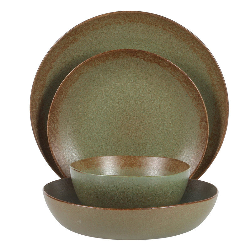 Bloomhouse Palermo Sun 16pc Dinnerware Set - Reactive Glaze - Stoneware - Gift Box w/ Remailer: Agrave / Cardamom / Paprika