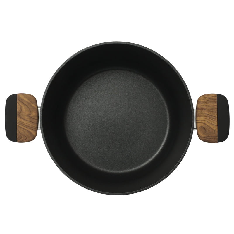 Oster Oxburg 14pc Aluminum Cookware Combo Set - Matte Black - Nonstick Interior - Induction Base - Black 2 Tone Soft Touch Wooden Handle - Gift Box w/ Remailer
