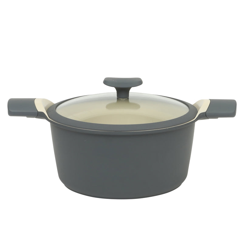 Oster Rooney 12pc Cast Aluminum Cookware Set - Linen Ceramic Interior - Induction - Soft Touch Handle - Gift Box