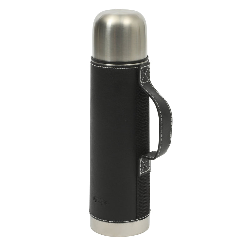 Mr. Coffee Leatherette 23oz Stainless Steel Double Wall Thermal Bottle w/ Lid & PU Handle - Black - Open Stock
