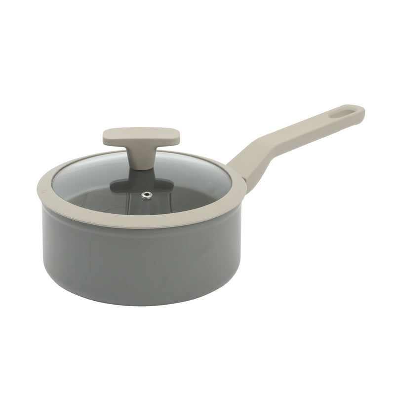Oster Ambrose 10pc Forged Aluminum Cookware Set w/ Kitchen Tools - Taupe - Nonstick Interior - Induction Base - Silicone Rim Glass Lid - Soft Touch Handle - Gift Box w/ Remailer