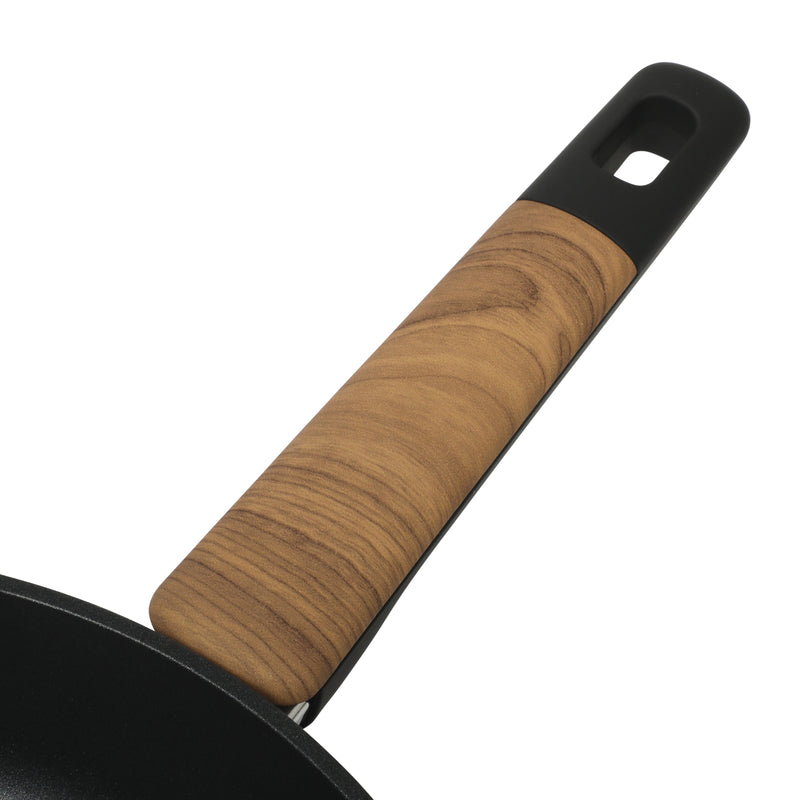 Oster Oxburg 10" Aluminum Frying Pan - Matte Black - Nonstick Interior - Induction Base - Black 2 Tone Soft Touch Wooden Handle - Color Sleeve