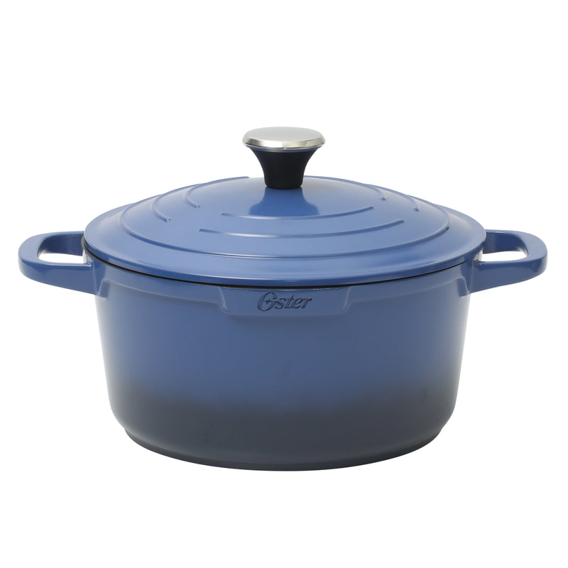 Oster Amberton 10pc Cast Aluminum Cookware Set w/ Kitchen Tools & Felts - Blue - Black Nonstick Interior - Induction Base - Gift Box