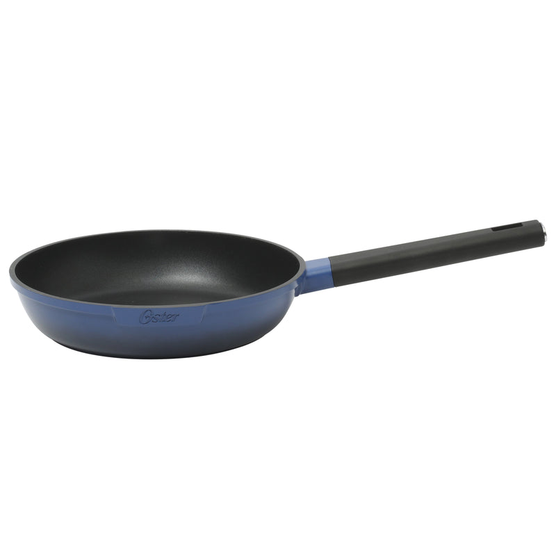 Oster Amberton 10pc Cast Aluminum Cookware Set w/ Kitchen Tools & Felts - Blue - Black Nonstick Interior - Induction Base - Gift Box