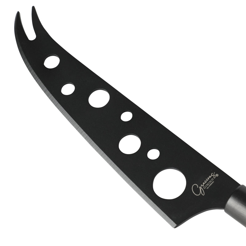 Gibson Elite Gracious Dining 2pc Cheese Knives w/ Leather Hang Rope Serving Board - Matte Black Coated Stainless Steel Blade - Acacia Handle - Clam Pack w/ Window Box