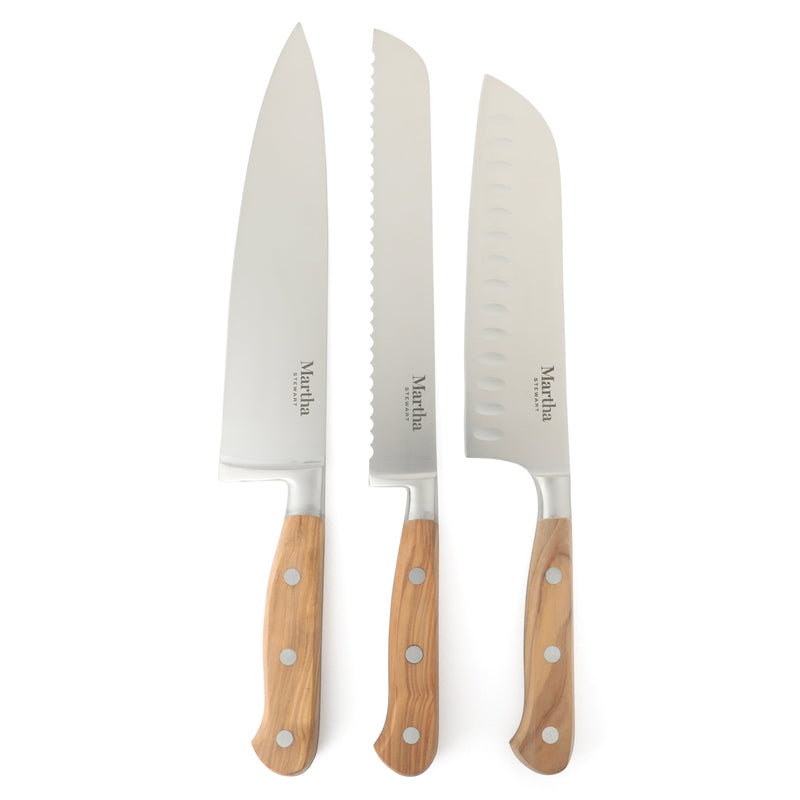 Martha Stewart Austenwood 15 pc Stainless Steel Cutlery Set - German Steel Blade - Olive Wood Handle - GBX w/ Remailer