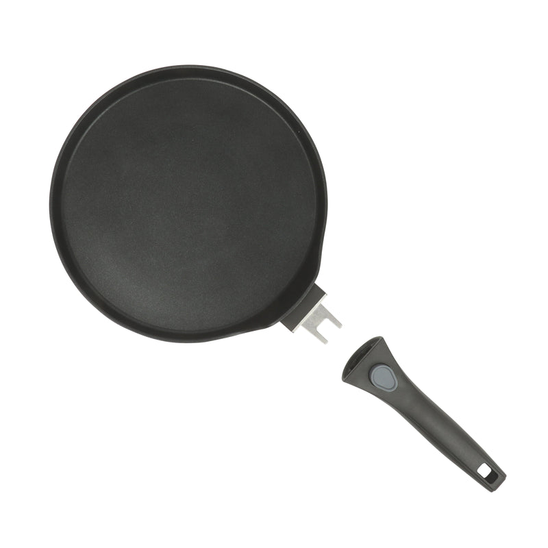 Oster Smarthandle Advance 3 pc Forged Aluminum 10" Round Pancake Pan & 9.5" Square Grill w/ Detachable Handle - Matte Black - Non-Stick Interior - Induction Base - Bakelite Handle - Gift Box (Open Window)