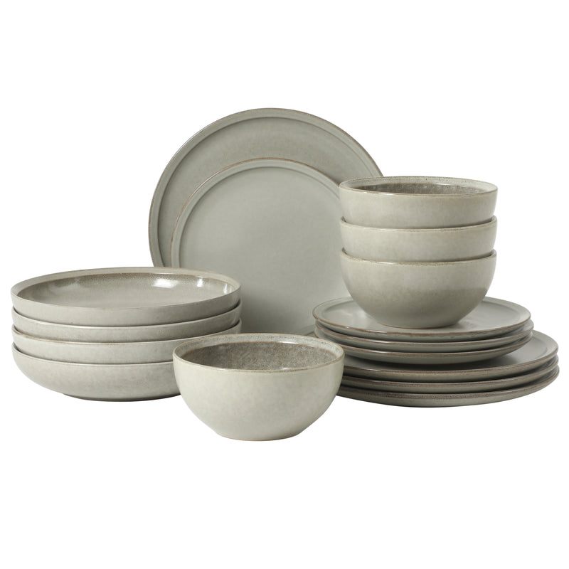 Gibson Elite Beckett 16 pc Reactive Glaze Stoneware Double Bowl Dinnerware Set - Factory Remailer