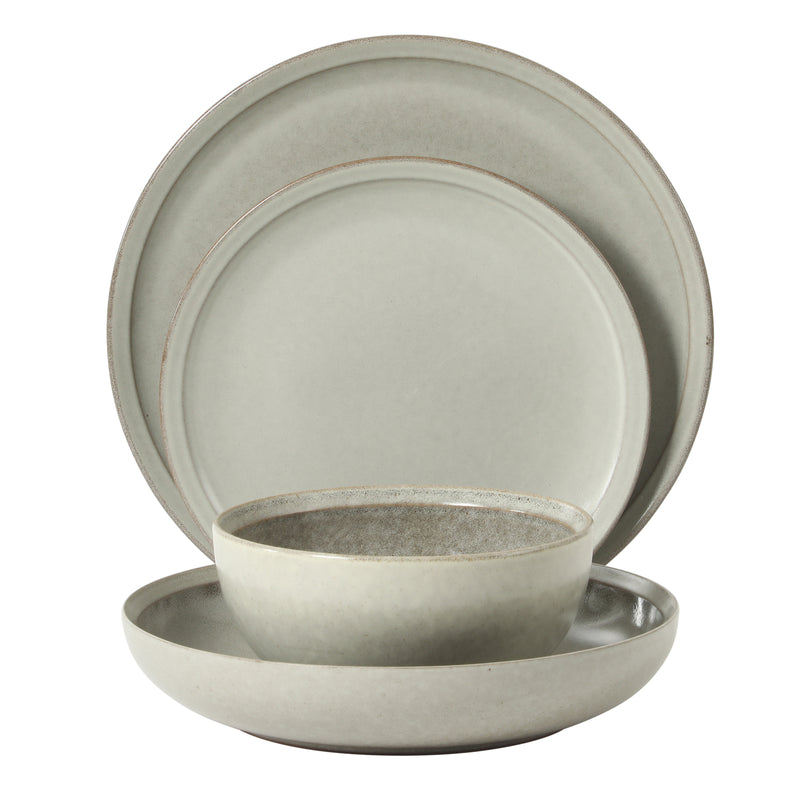 Gibson Elite Beckett 16 pc Reactive Glaze Stoneware Double Bowl Dinnerware Set - Factory Remailer