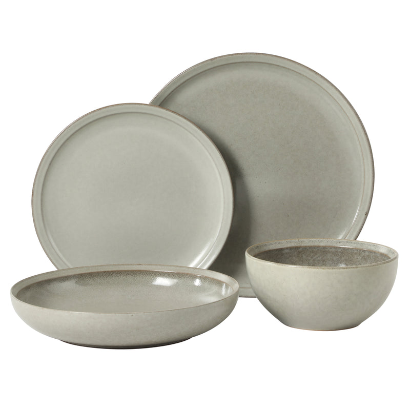 Gibson Elite Beckett 16 pc Reactive Glaze Stoneware Double Bowl Dinnerware Set - Factory Remailer