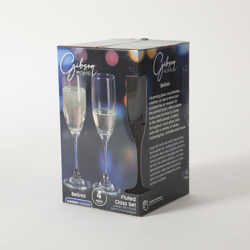 Gibson Home Belinni 4pc 6 oz Flute Stemware Set - Clear - Glass - Open Window GBX