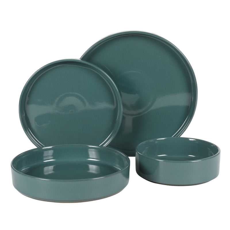 Bloomhouse Santorini Mist 16pc Terracotta Double Bowl Dinnerware Set - Reactive Glaze - Gift Box w/ Remailer