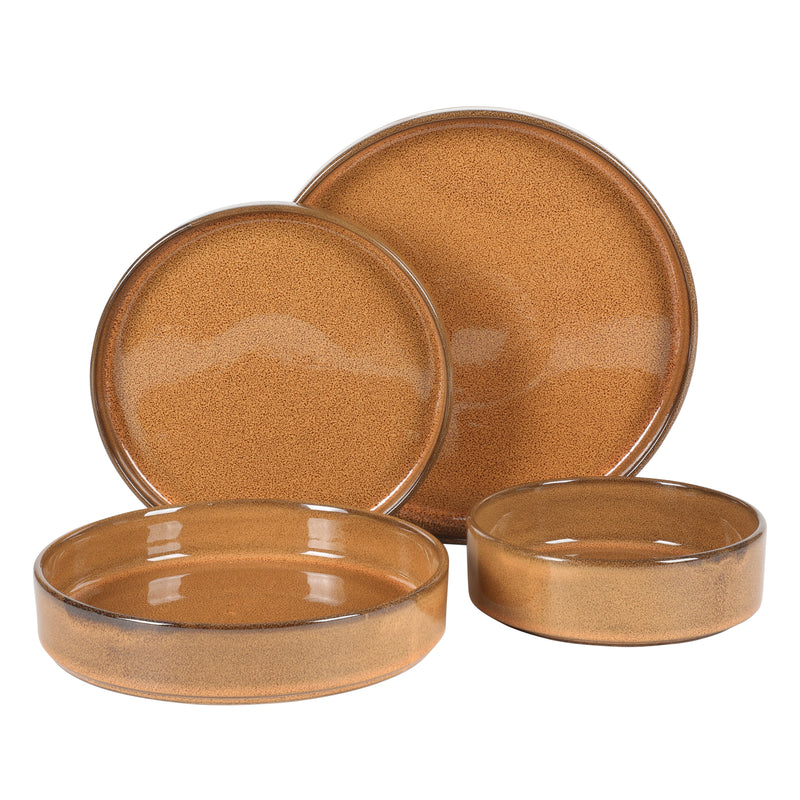 Bloomhouse Santorini Mist 16pc Terracotta Double Bowl Dinnerware Set - Reactive Glaze - Gift Box w/ Remailer